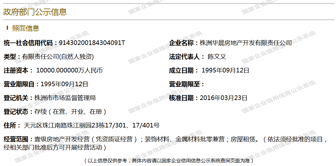 株洲华晨房地产开发有限责任公司营业执照信息.png